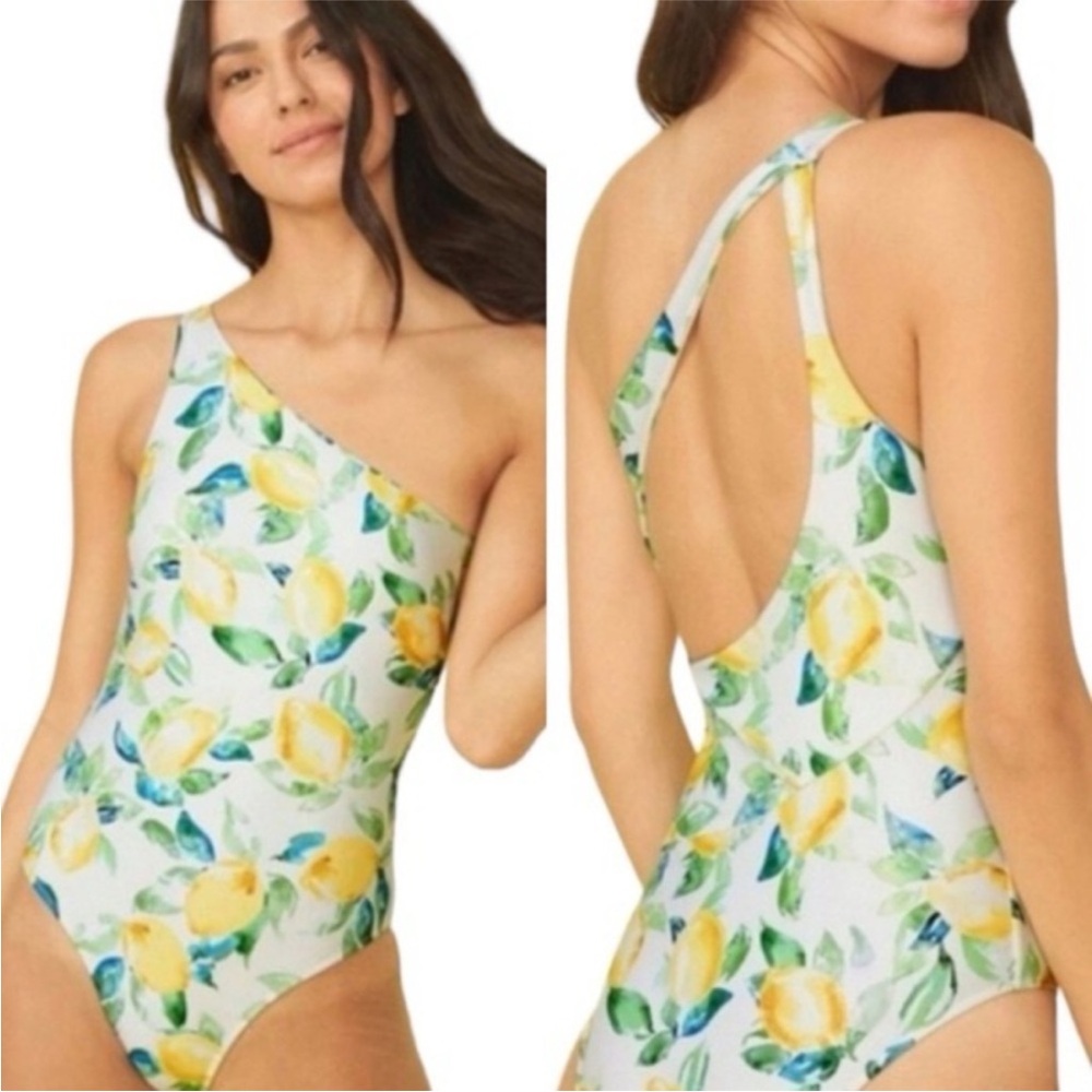 Summersalt Green & Yellow Lemon Print Swimsuit Sidestroke